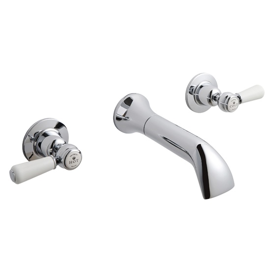 BC Designs victrion chrome lever three hole wall bath filler tap with spout
