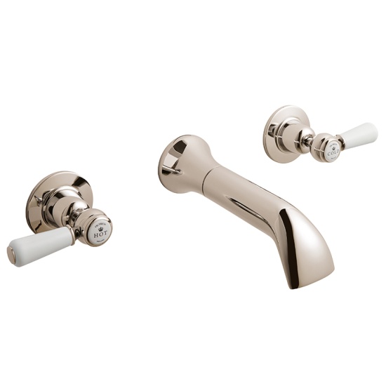 BC Designs victrion nickel lever three hole wall bath filler tap with spout