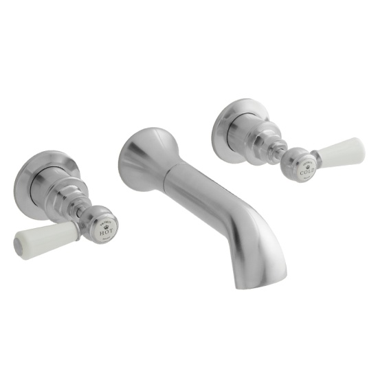 BC Designs victrion brushed chrome lever three hole wall bath filler tap with spout
