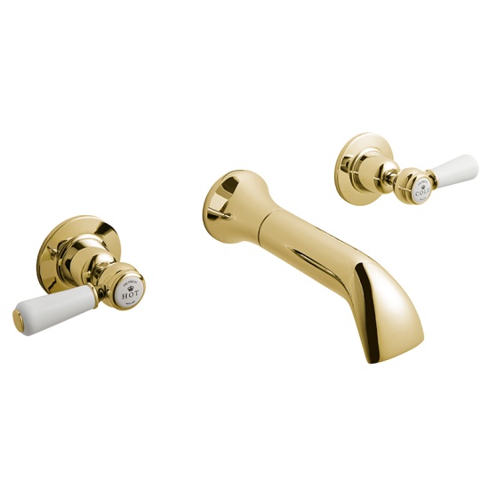 BC Designs victrion gold lever three hole wall bath filler tap with spout