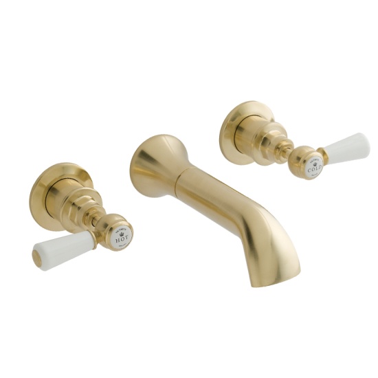BC Designs victrion brushed gold lever three hole wall bath filler tap with spout