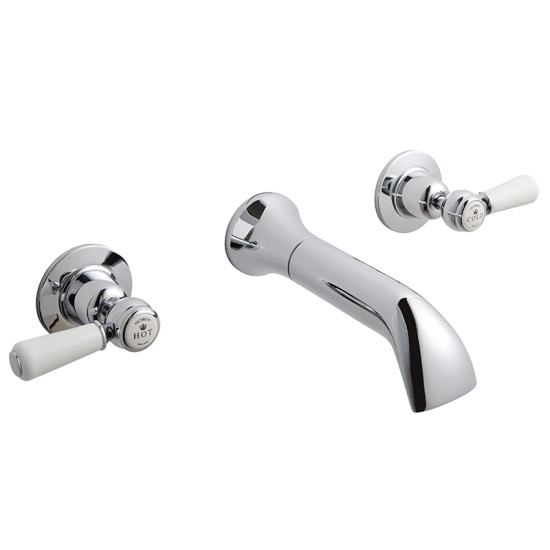 BC Designs victrion chrome lever three hole wall basin filler tap with spout
