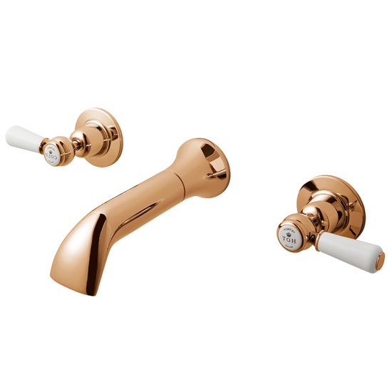 BC Designs victrion copper lever three hole wall basin filler tap with spout