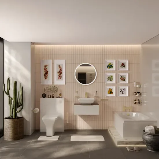 jivana small bath suite 600 white sink cabinet wc toilet gold