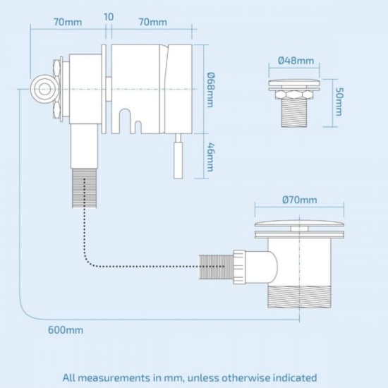 Round Bath Overflow Filler with Waste & Control Valve