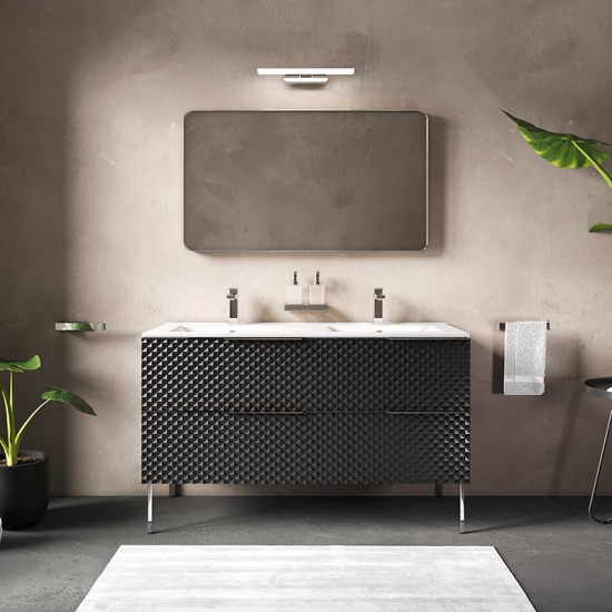 elvia 1200 black vanity unit white sink chrome handles