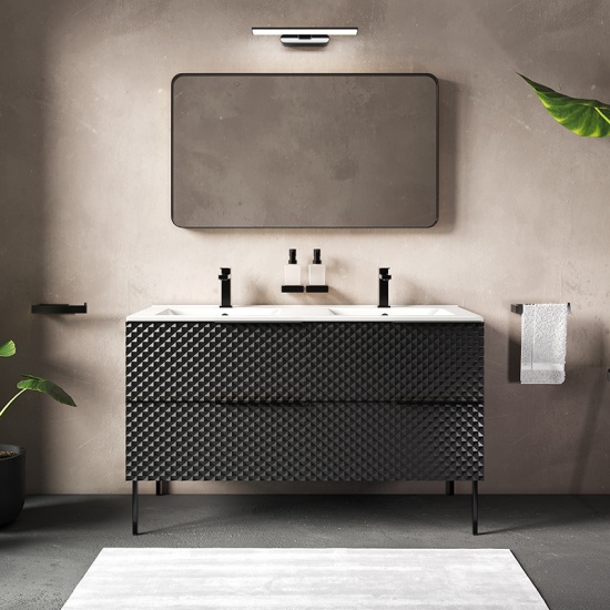 elvia 1200 black vanity unit white basin black handles