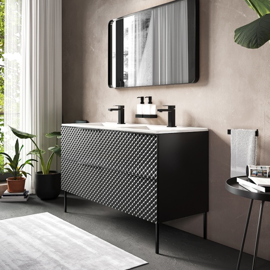 elvia 1200 black vanity unit white basin black handles