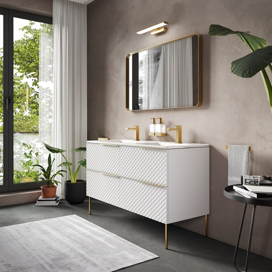 elvia 1200 white vanity unit white basin gold handles