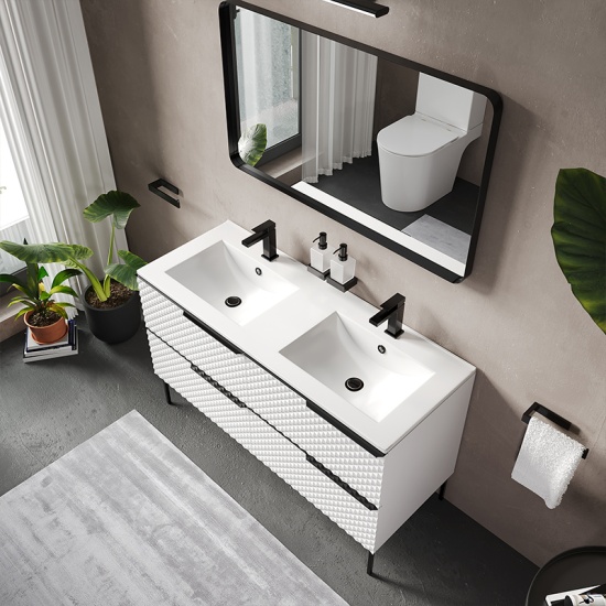 elvia 1200 white vanity unit white basin black handles