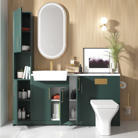Front view of oliver gold 1700 green furniture tallboy suite