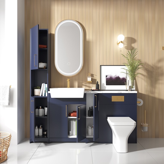 oliver 1700 navy blue combination vanity toilet tallboy set gold