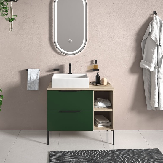 Alani 900 Green Vanity Rectangular Basin and shelves Alani 900 Green Vanity Rectangular Basin and shelves