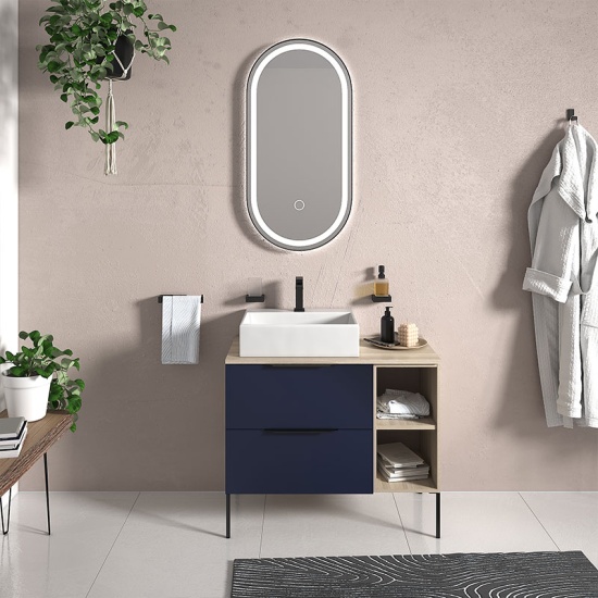 Alani 900 Navy Blue Vanity Rectangular Basin and shelves Alani 900 Navy Blue Vanity Rectangular Basin and shelves
