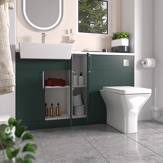 oliver chrome 1400 matt green vanity and toilet package
