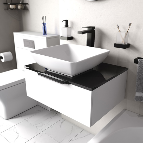 jivana small bath suite 600 white sink cabinet wc toilet black