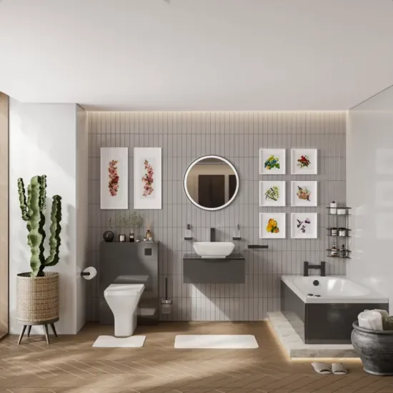 jivana small bath suite 600 grey sink cabinet wc toilet black