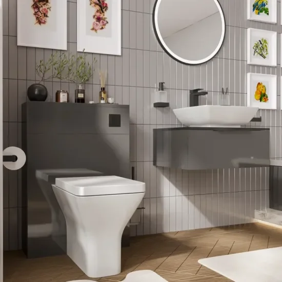 jivana small bath suite 600 grey sink cabinet wc toilet black