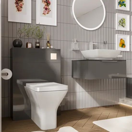 jivana small bath suite 600 grey sink cabinet wc toilet chrome