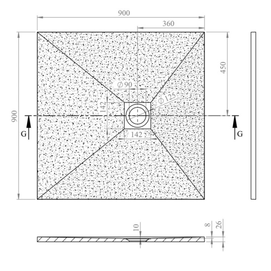 alan 900 x 900 square black slate tray 26mm