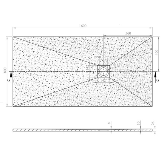 alan 1600 rectangular white slate tray 26mm alan 1600 rectangular white slate tray 26mm
