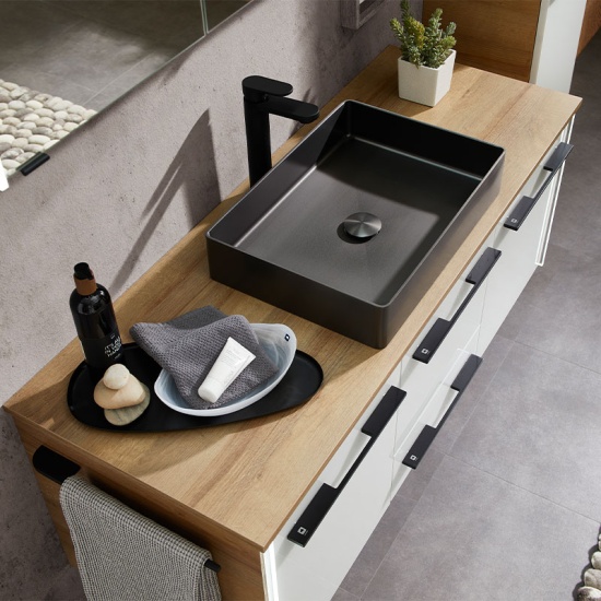 pelipal leonardo 1740mm vanity unit with sit-on basin, worktop & black handles | basin options pelipal leonardo 1740mm vanity unit with sit-on basin, worktop & black handles | basin options