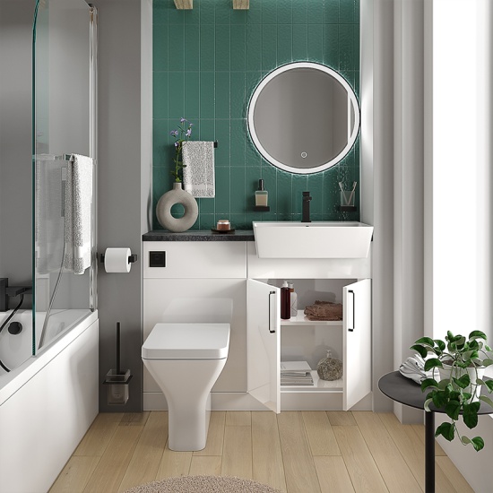 oliver white 1100 fitted furniture small bath suite black handles