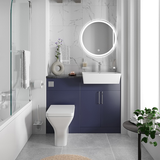 oliver navy blue 1100 fitted furniture small bath suite chrome handles