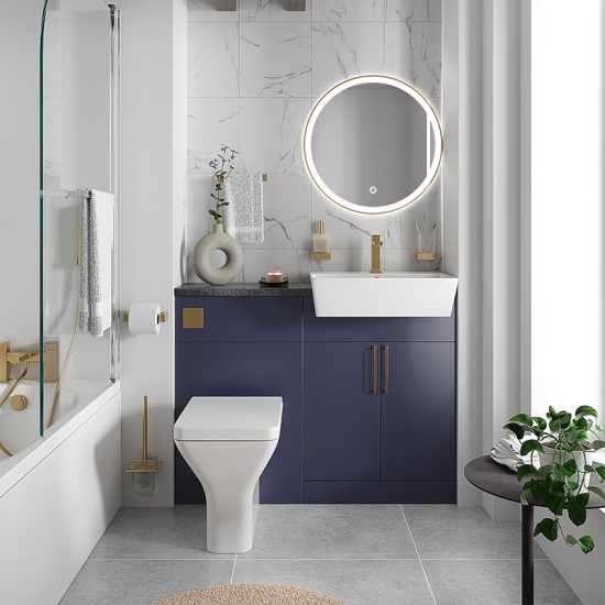 oliver navy blue 1100 fitted furniture small bath suite gold handles