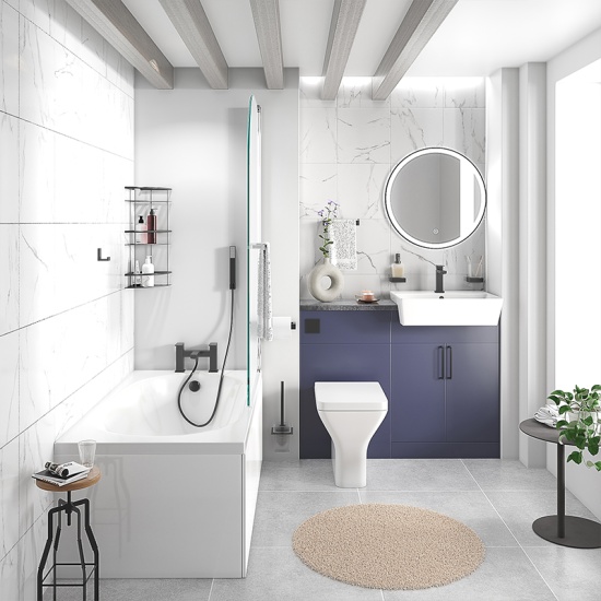 oliver navy blue 1100 fitted furniture small bath suite black handles