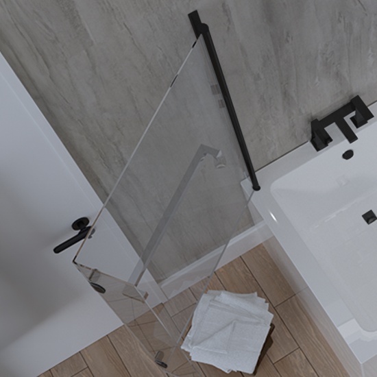black l shaped bath screen with rail