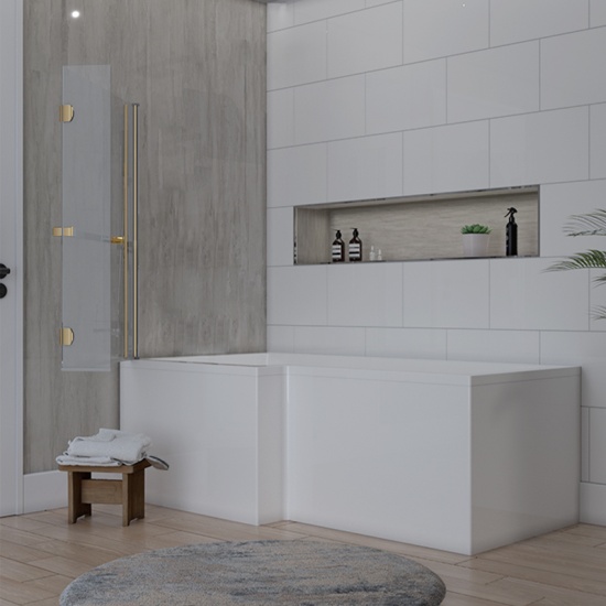 gold l shaped bath screen with rail