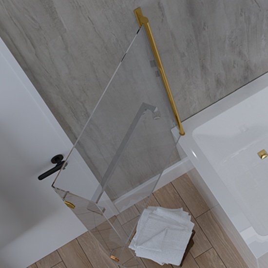 gold l shaped bath screen with rail