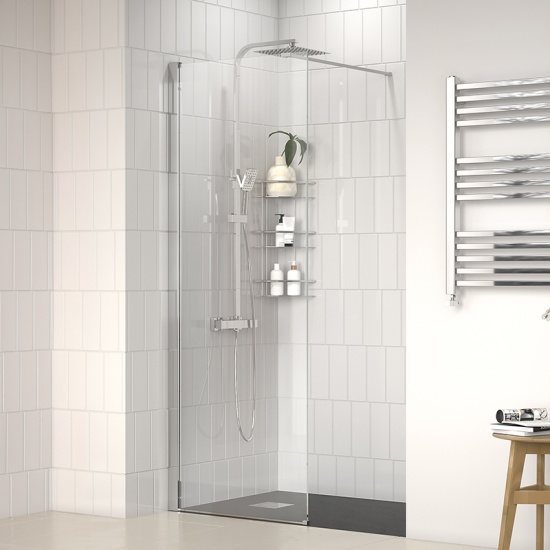 radiant 1200 walkin recess shower enclosure black tray