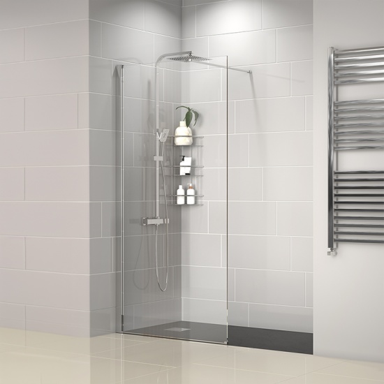 radiant 1400 walkin recess shower enclosure black tray