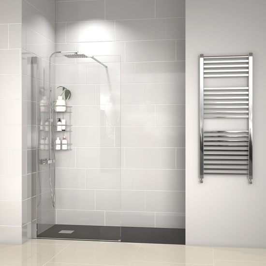 radiant 1400 walkin recess shower enclosure slate tray black white