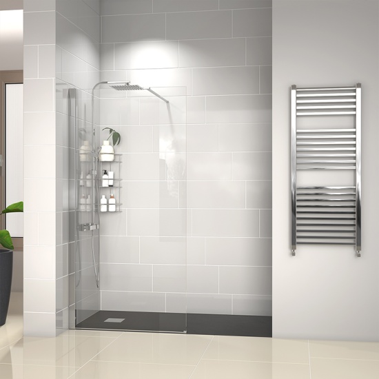 radiant 1500 walkin recess shower enclosure black tray