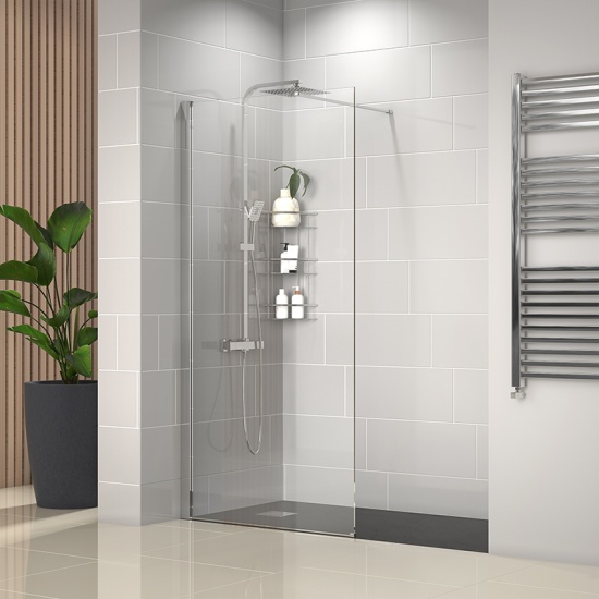 radiant 1500 walkin recess shower enclosure slate tray black white
