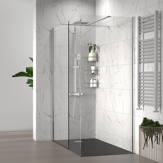 radiant 1600 walkin corner shower enclosure black tray
