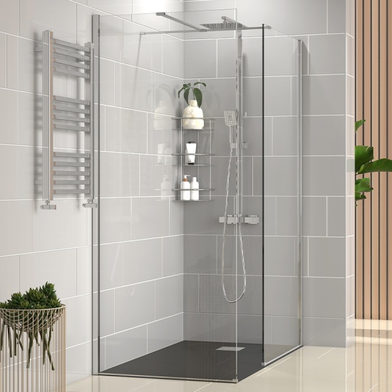 radiant 1400 walkin corner shower enclosure slate tray black white