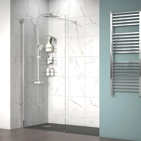 radiant 1600 walkin recess shower enclosure black tray