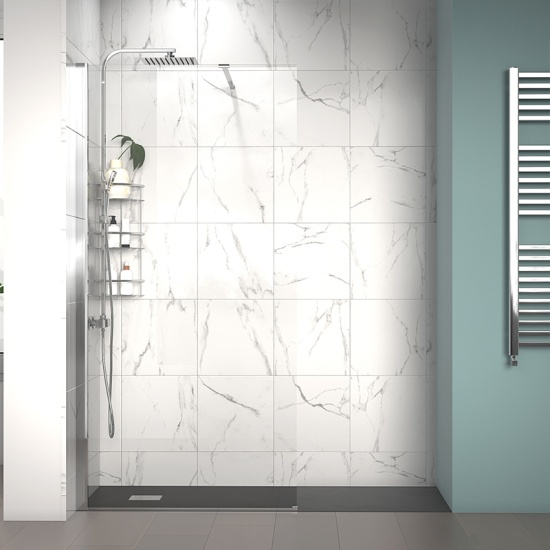 radiant 1600 walkin recess shower enclosure slate tray black white