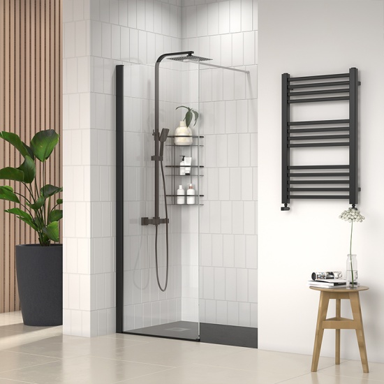 radiant black 1200 walkin recess shower enclosure black tray