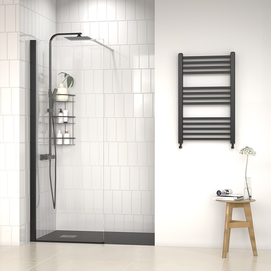 radiant black 1200 walkin recess shower enclosure slate tray black white