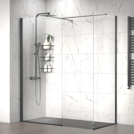 radiant black 1700 walkin corner shower enclosure black tray