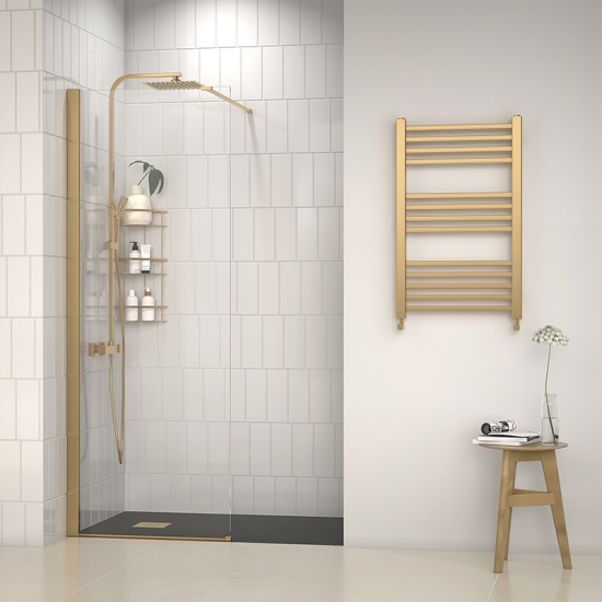 radiant gold 1200 walkin recess shower enclosure black tray