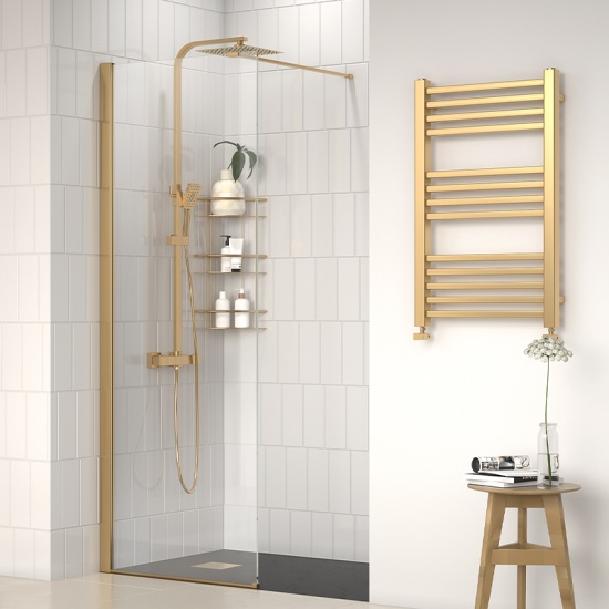radiant gold 1200 walkin recess shower enclosure slate tray black white