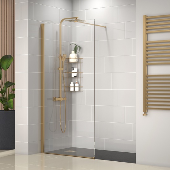 radiant gold 1500 walkin recess shower enclosure black tray