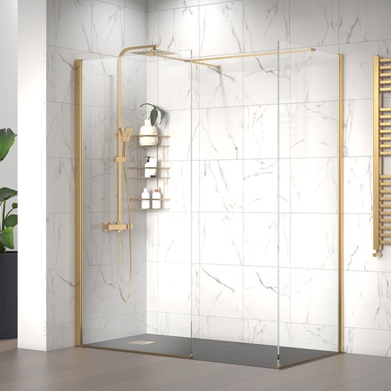 radiant gold 1600 walkin corner shower enclosure black tray
