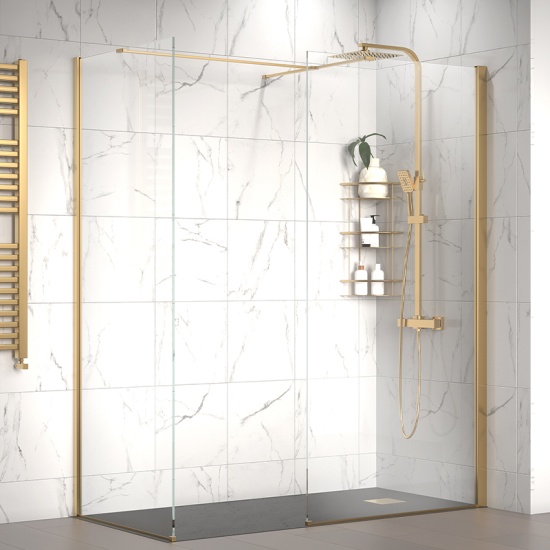 radiant gold 1700 walkin corner shower enclosure black tray